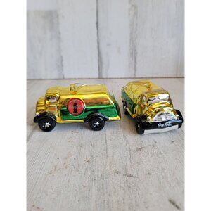 Blown glass bottling company Coca-Cola truck delivery ornament xmas set